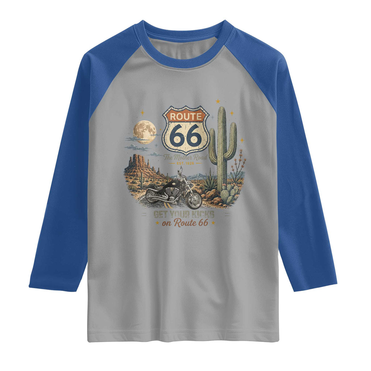 Highway 66 Get Your Kicks Centennial Road Trip Raglan Shirt Vintage 1976 American Cruiser Motorcycle Lover 100th Anniversary Gift