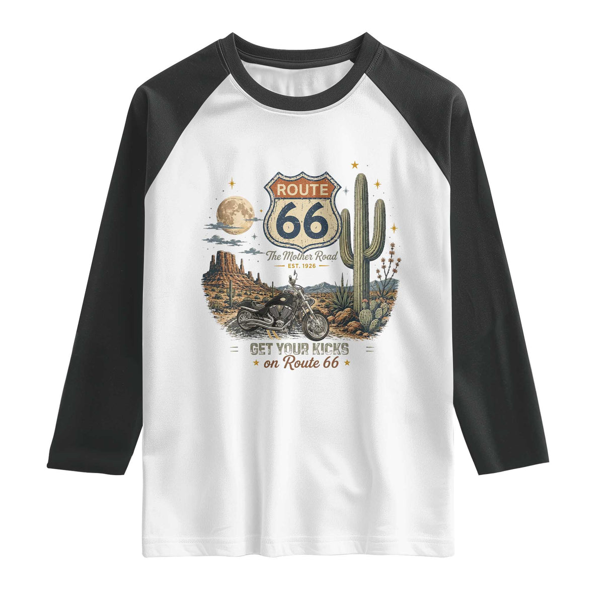 Highway 66 Get Your Kicks Centennial Road Trip Raglan Shirt Vintage 1976 American Cruiser Motorcycle Lover 100th Anniversary Gift