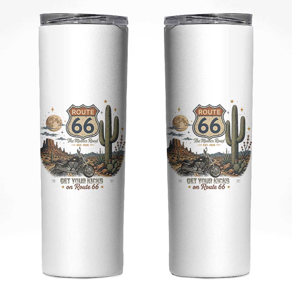 Highway 66 Get Your Kicks Centennial Road Trip Skinny Tumbler Vintage 1976 American Cruiser Motorcycle Lover 100th Anniversary Gift
