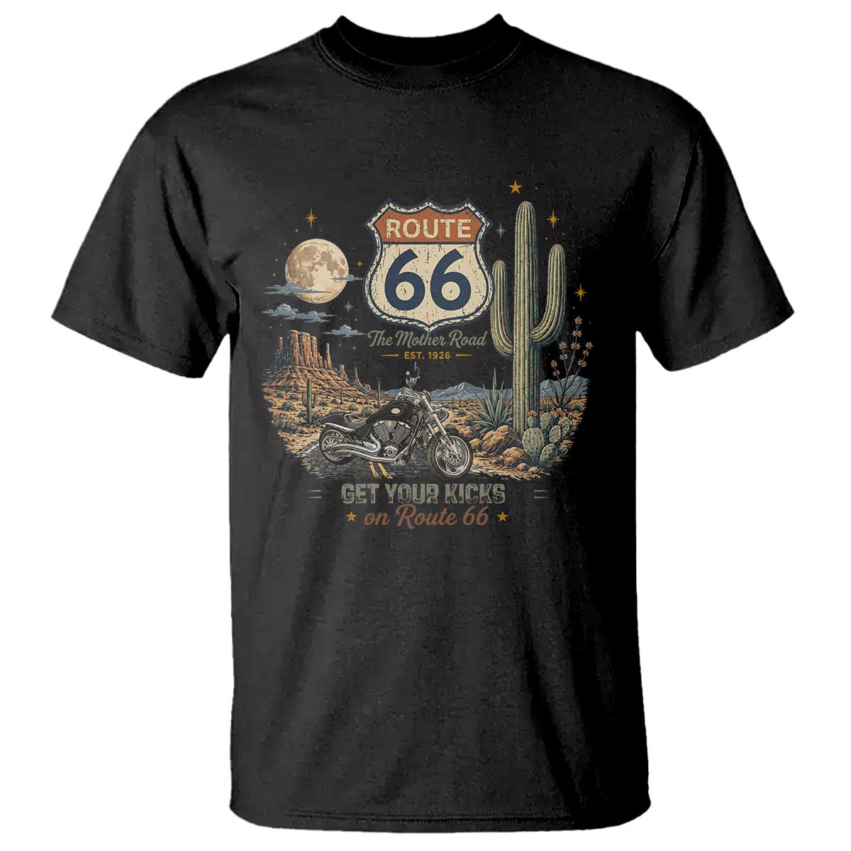 Highway 66 Get Your Kicks Centennial Road Trip T Shirt Vintage 1976 American Cruiser Motorcycle Lover 100th Anniversary Gift