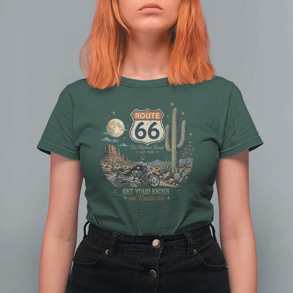 Highway 66 Get Your Kicks Centennial Road Trip T Shirt For Women Vintage 1976 American Cruiser Motorcycle Lover 100th Anniversary Gift