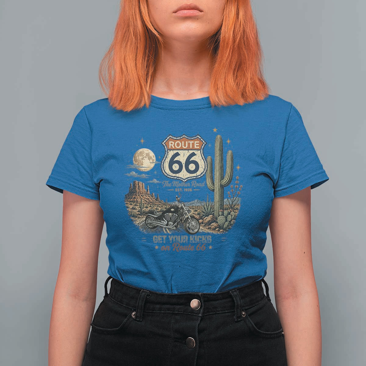 Highway 66 Get Your Kicks Centennial Road Trip T Shirt For Women Vintage 1976 American Cruiser Motorcycle Lover 100th Anniversary Gift