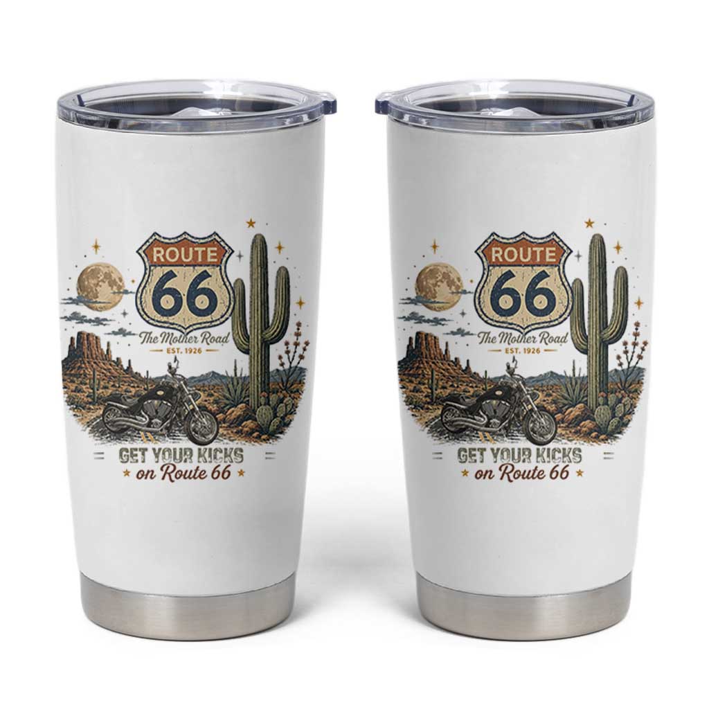 Highway 66 Get Your Kicks Centennial Road Trip Tumbler Cup Vintage 1976 American Cruiser Motorcycle Lover 100th Anniversary Gift
