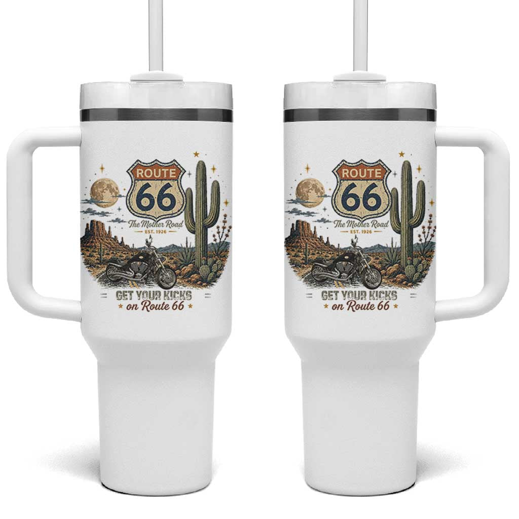 Highway 66 Get Your Kicks Centennial Road Trip Tumbler With Handle Vintage 1976 American Cruiser Motorcycle Lover 100th Anniversary Gift