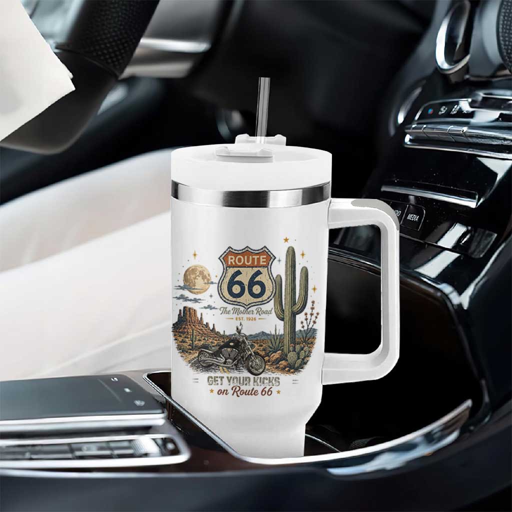 Highway 66 Get Your Kicks Centennial Road Trip Tumbler With Handle Vintage 1976 American Cruiser Motorcycle Lover 100th Anniversary Gift