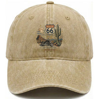 Highway 66 Get Your Kicks Centennial Road Trip Washed Cotton Baseball Cap Vintage 1976 American Cruiser Motorcycle Lover 100th Anniversary Gift