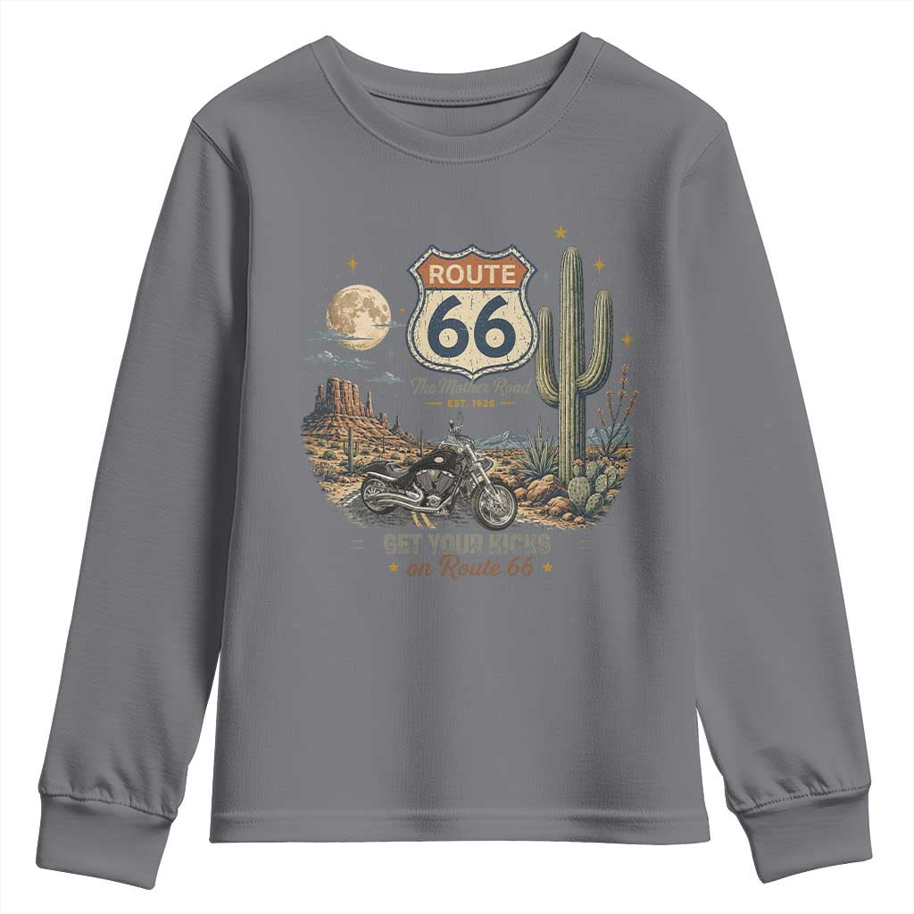Highway 66 Get Your Kicks Centennial Road Trip Youth Sweatshirt Vintage 1976 American Cruiser Motorcycle Lover 100th Anniversary Gift
