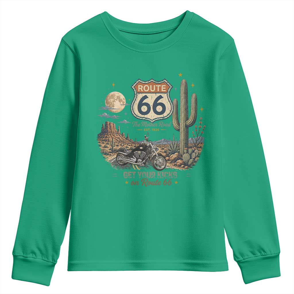 Highway 66 Get Your Kicks Centennial Road Trip Youth Sweatshirt Vintage 1976 American Cruiser Motorcycle Lover 100th Anniversary Gift