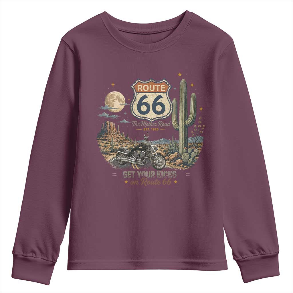 Highway 66 Get Your Kicks Centennial Road Trip Youth Sweatshirt Vintage 1976 American Cruiser Motorcycle Lover 100th Anniversary Gift