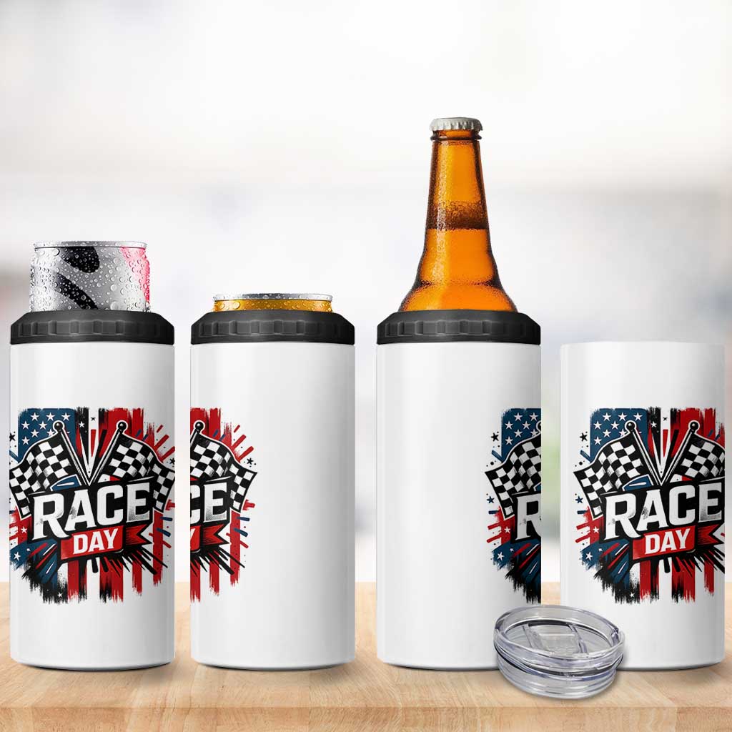 Checkered Flag Racing 4 in 1 Can Cooler Tumbler Race Day Team Lover
