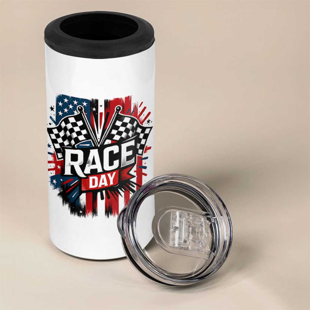 Checkered Flag Racing 4 in 1 Can Cooler Tumbler Race Day Team Lover