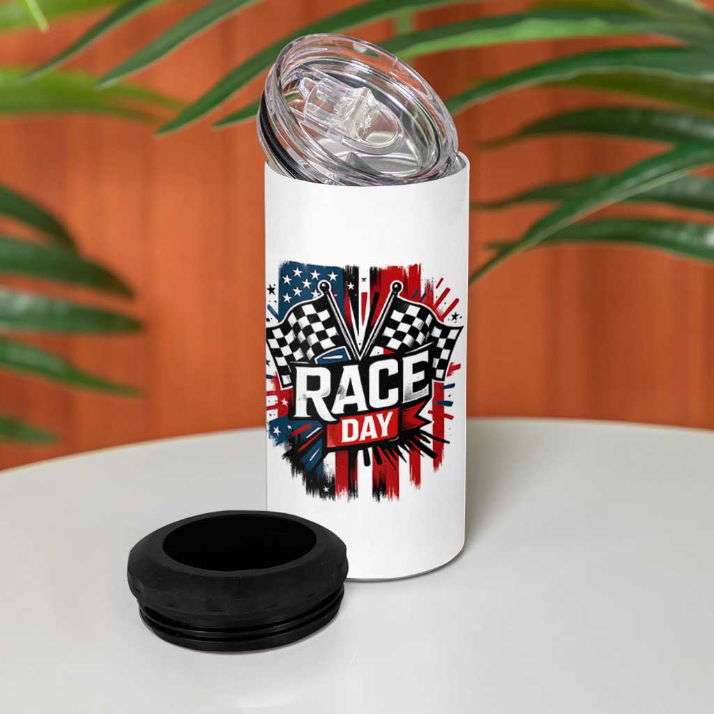 Checkered Flag Racing 4 in 1 Can Cooler Tumbler Race Day Team Lover