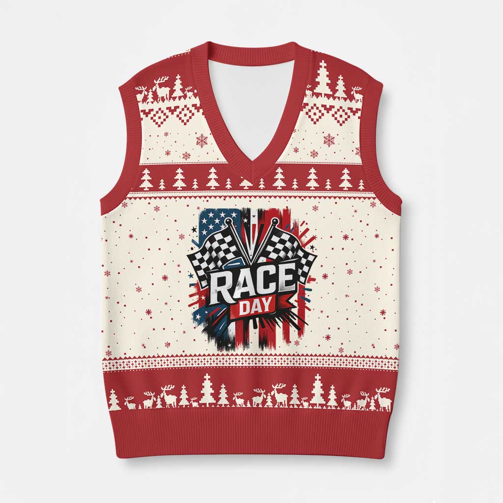 Checkered Flag Racing V-Neck Knit Sweater Vest Race Day Team Lover - Wonder Print Shop