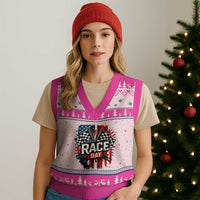 Checkered Flag Racing V-Neck Knit Sweater Vest Race Day Team Lover - Wonder Print Shop