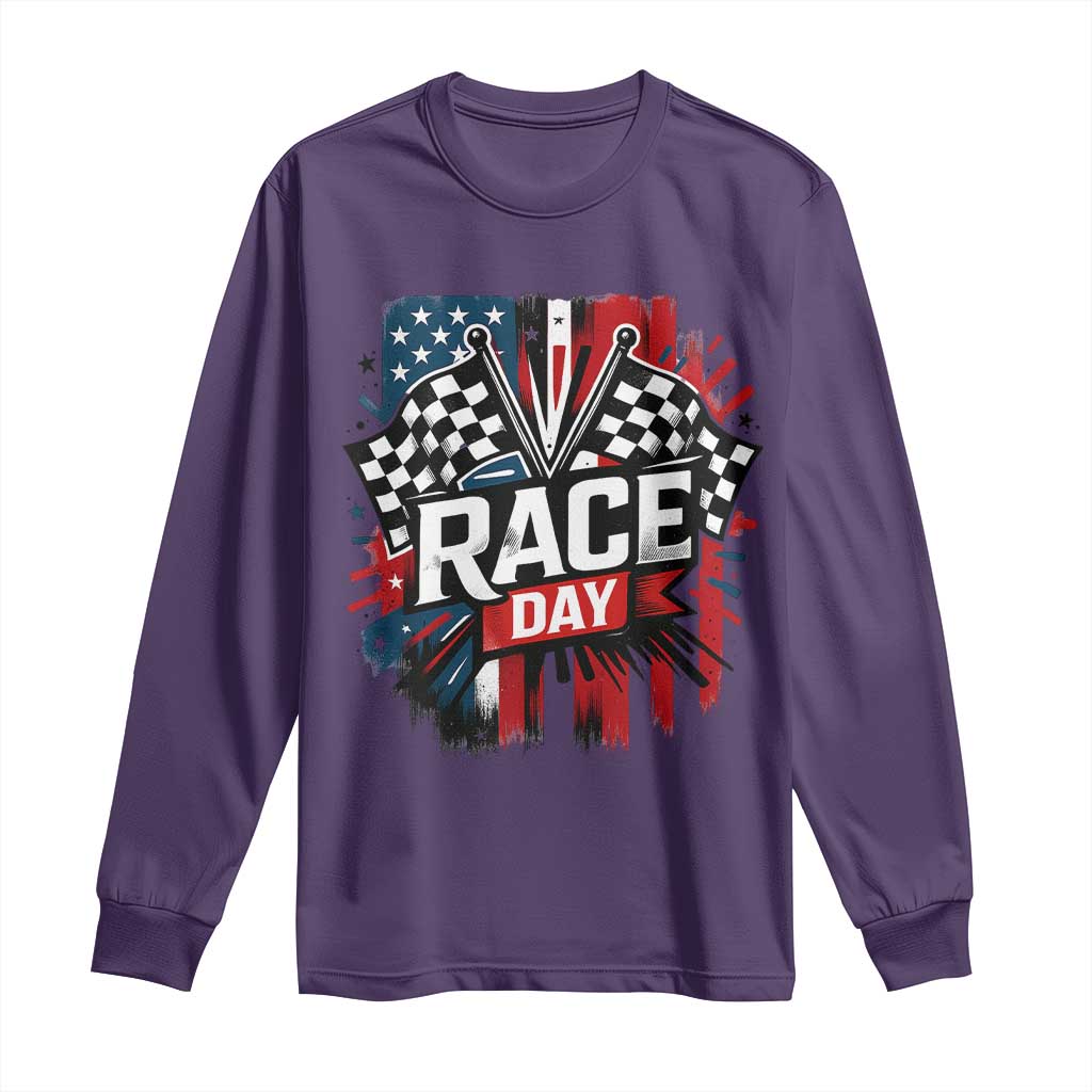 Checkered Flag Racing Long Sleeve Shirt Race Day Team Lover - Wonder Print Shop