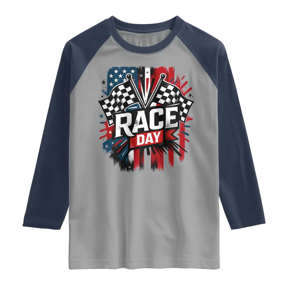 Checkered Flag Racing Raglan Shirt Race Day Team Lover - Wonder Print Shop