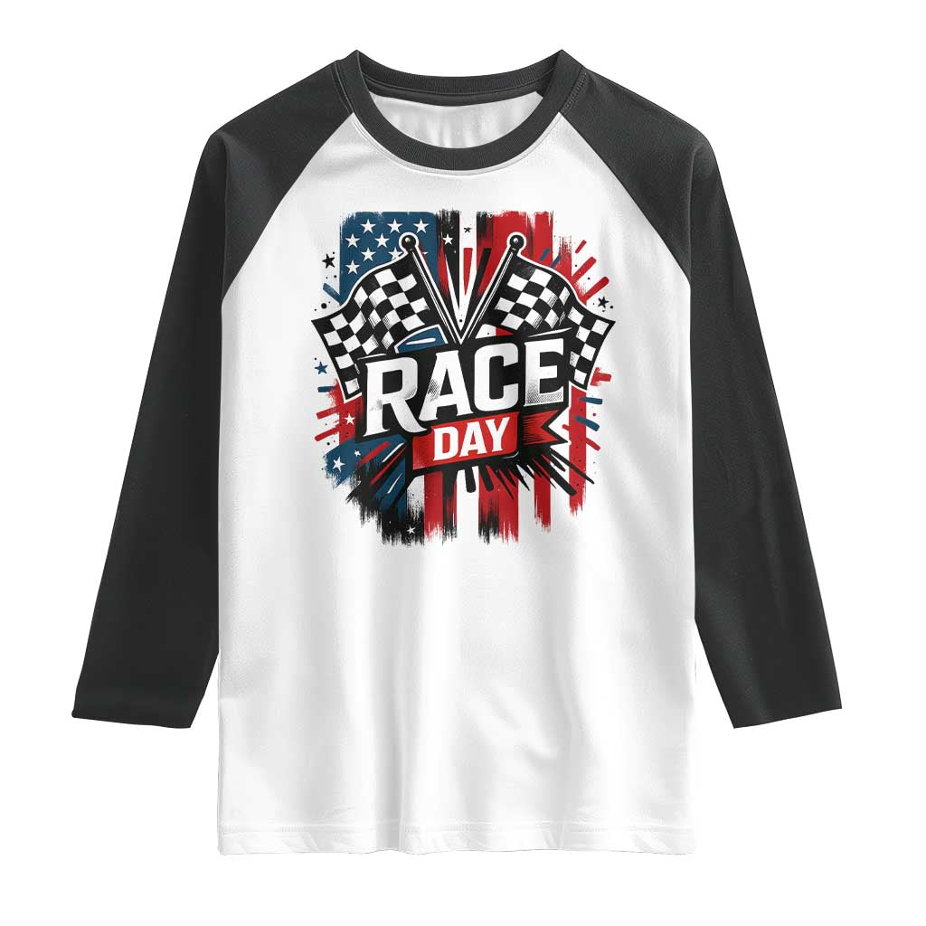 Checkered Flag Racing Raglan Shirt Race Day Team Lover - Wonder Print Shop