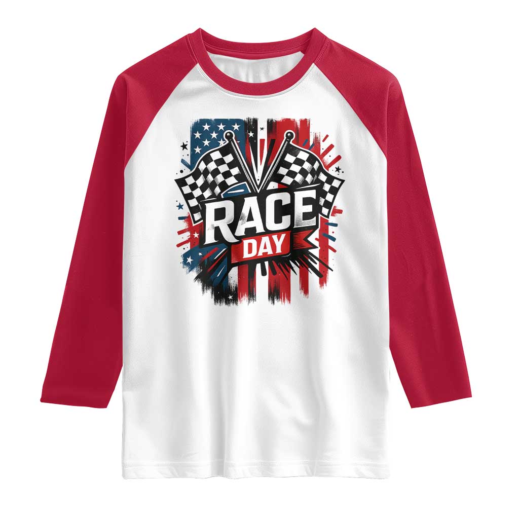 Checkered Flag Racing Raglan Shirt Race Day Team Lover - Wonder Print Shop