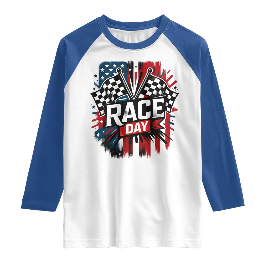 Checkered Flag Racing Raglan Shirt Race Day Team Lover - Wonder Print Shop