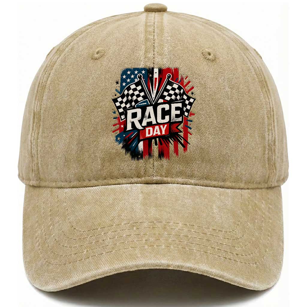 Checkered Flag Racing Washed Cotton Baseball Cap Race Day Team Lover