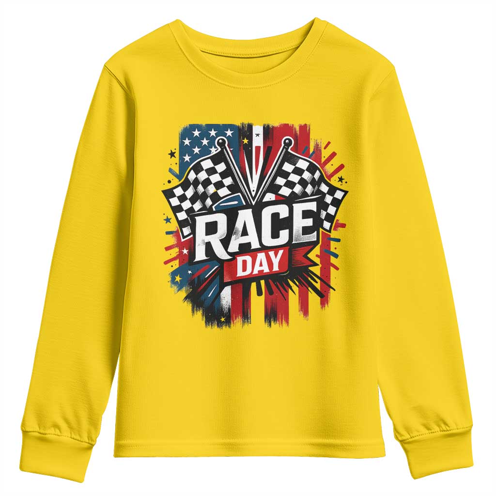 Checkered Flag Racing Youth Sweatshirt Race Day Team Lover - Wonder Print Shop