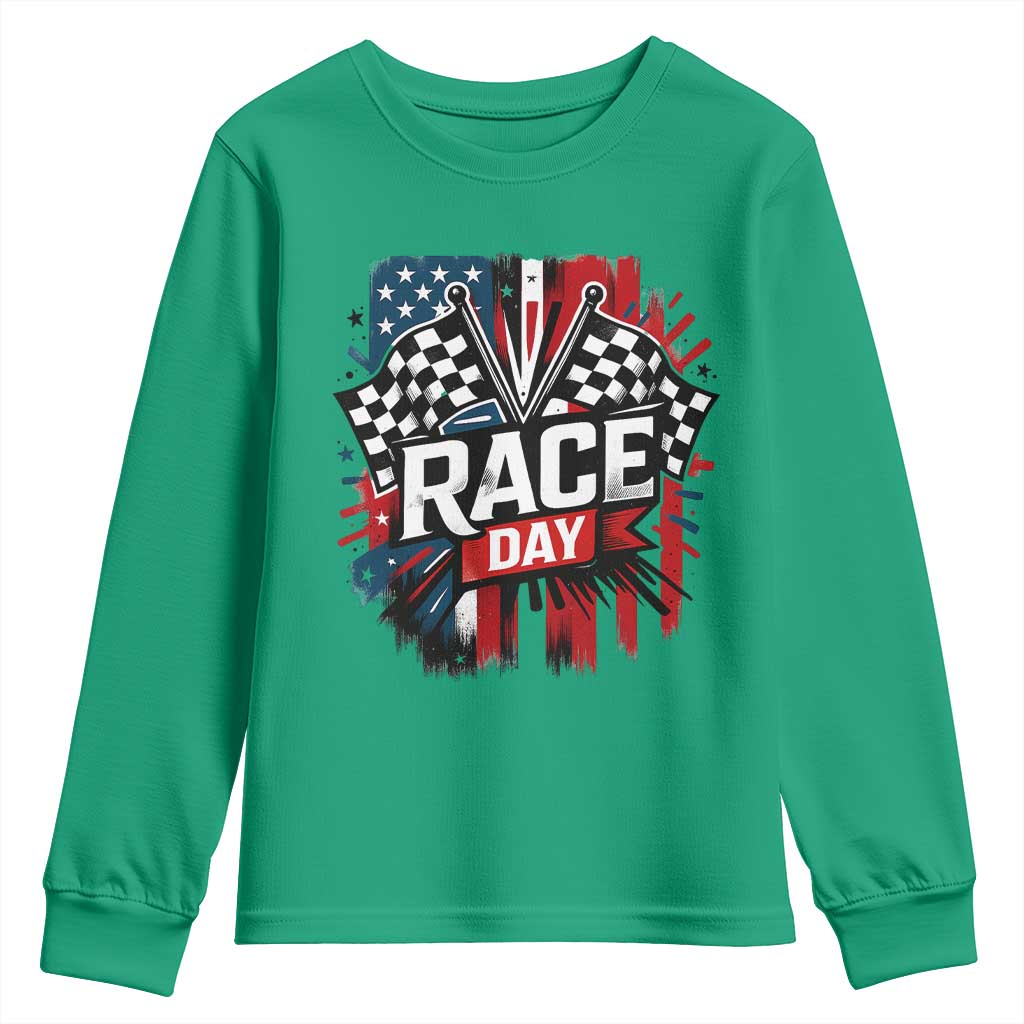 Checkered Flag Racing Youth Sweatshirt Race Day Team Lover - Wonder Print Shop