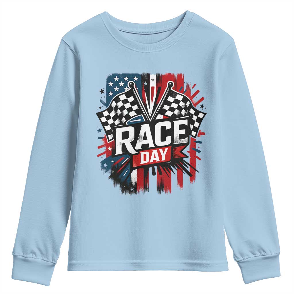 Checkered Flag Racing Youth Sweatshirt Race Day Team Lover - Wonder Print Shop