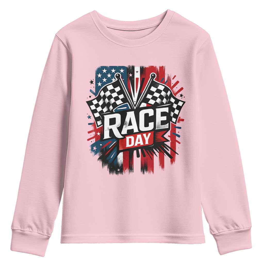 Checkered Flag Racing Youth Sweatshirt Race Day Team Lover - Wonder Print Shop