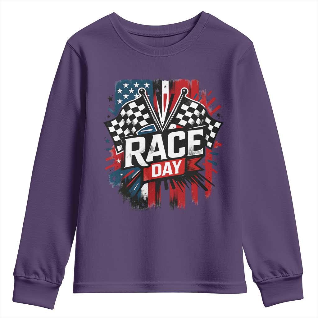 Checkered Flag Racing Youth Sweatshirt Race Day Team Lover - Wonder Print Shop