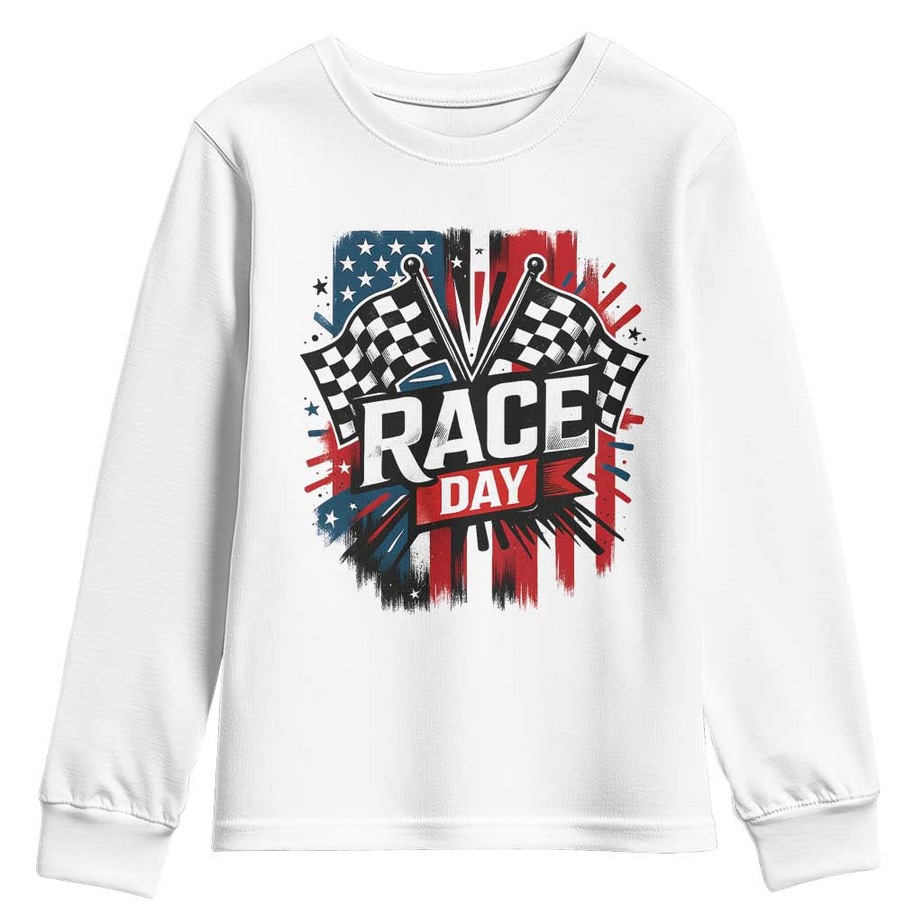 Checkered Flag Racing Youth Sweatshirt Race Day Team Lover - Wonder Print Shop