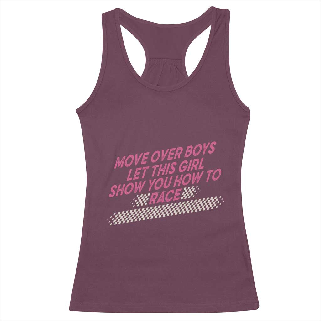 Racing Girl Racerback Tank Top Move Over Boys Funny Quote - Wonder Print Shop