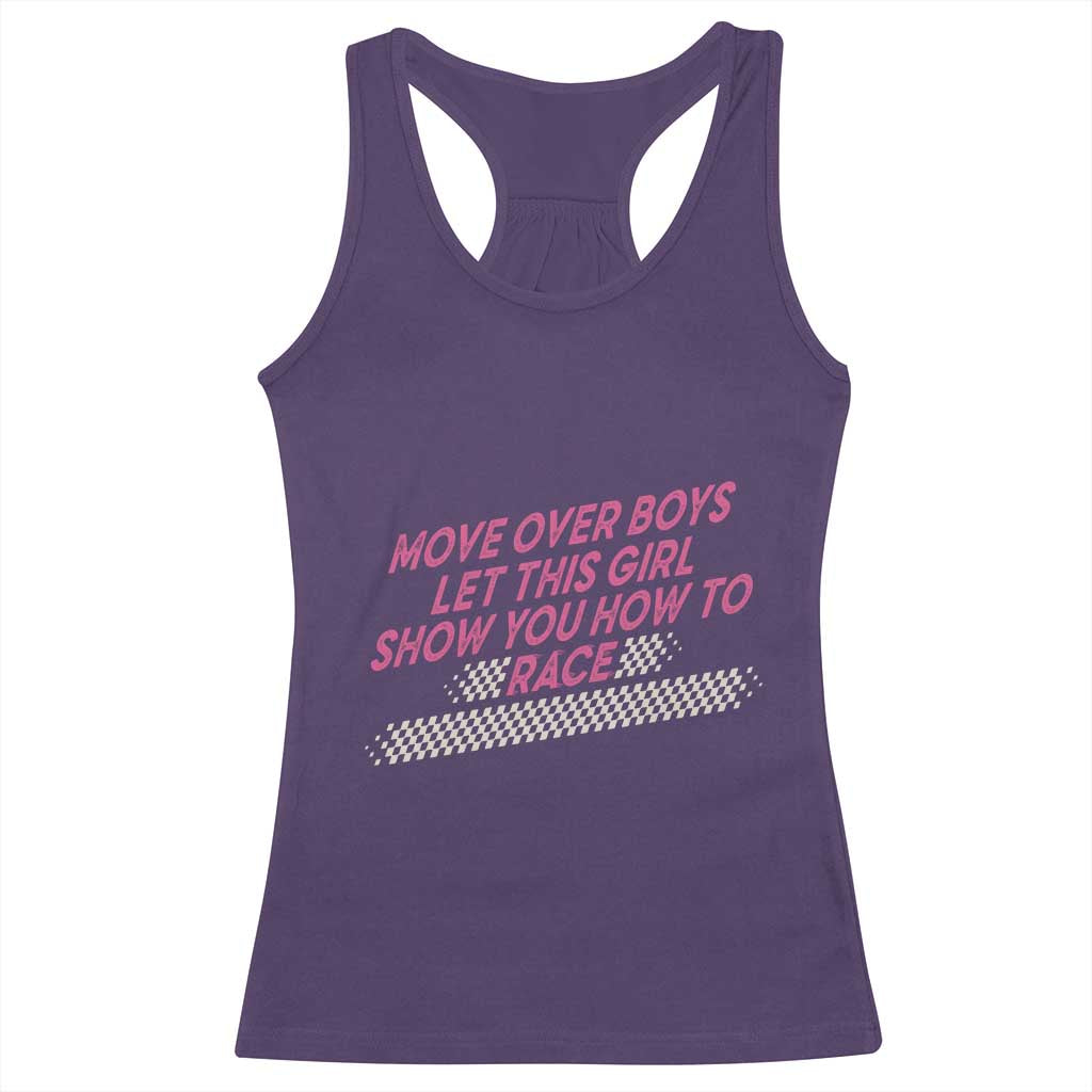 Racing Girl Racerback Tank Top Move Over Boys Funny Quote - Wonder Print Shop