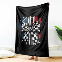 Patriotic Coquette Bow Checkered Flag Race Car Racing Throw Blanket - Wonder Print Shop