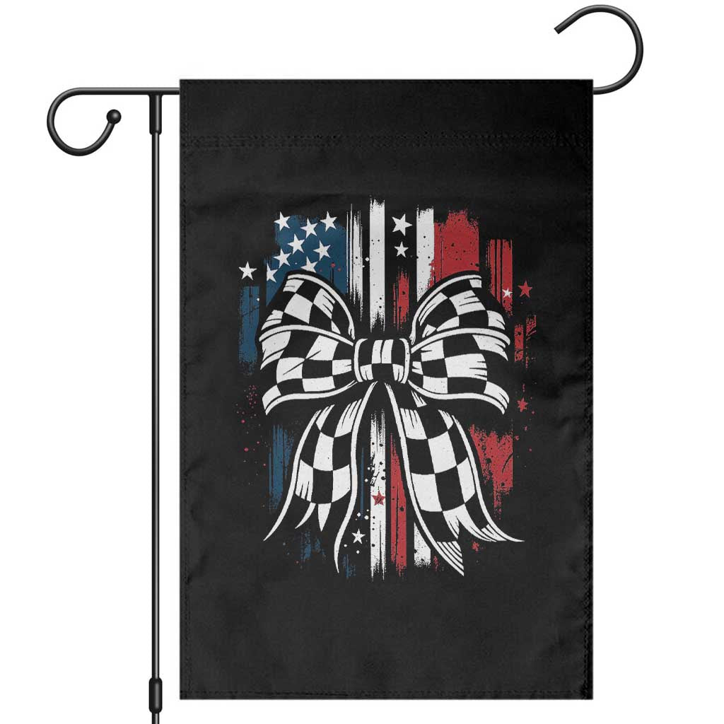 Patriotic Coquette Bow Checkered Flag Race Car Racing Garden Flag - Wonder Print Shop