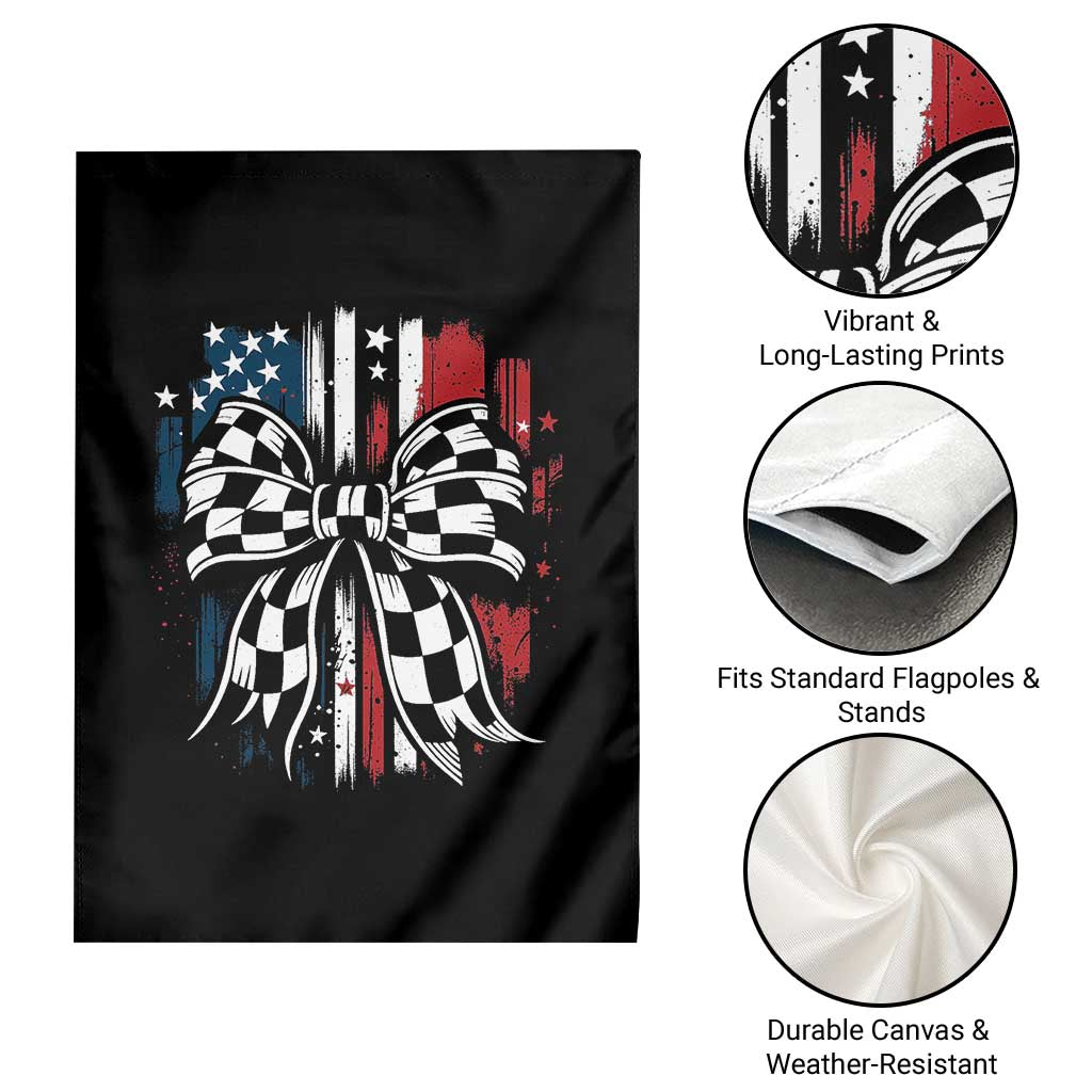 Patriotic Coquette Bow Checkered Flag Race Car Racing Garden Flag - Wonder Print Shop