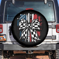 Patriotic Coquette Bow Checkered Flag Race Car Racing Spare Tire Cover - Wonder Print Shop