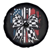 Patriotic Coquette Bow Checkered Flag Race Car Racing Spare Tire Cover - Wonder Print Shop