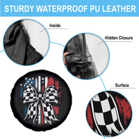 Patriotic Coquette Bow Checkered Flag Race Car Racing Spare Tire Cover - Wonder Print Shop
