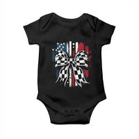 Patriotic Coquette Bow Checkered Flag Race Car Racing Baby Onesie - Wonder Print Shop
