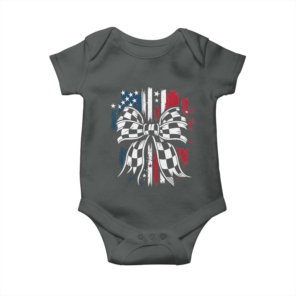 Patriotic Coquette Bow Checkered Flag Race Car Racing Baby Onesie - Wonder Print Shop