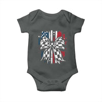 Patriotic Coquette Bow Checkered Flag Race Car Racing Baby Onesie - Wonder Print Shop