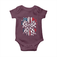 Patriotic Coquette Bow Checkered Flag Race Car Racing Baby Onesie - Wonder Print Shop