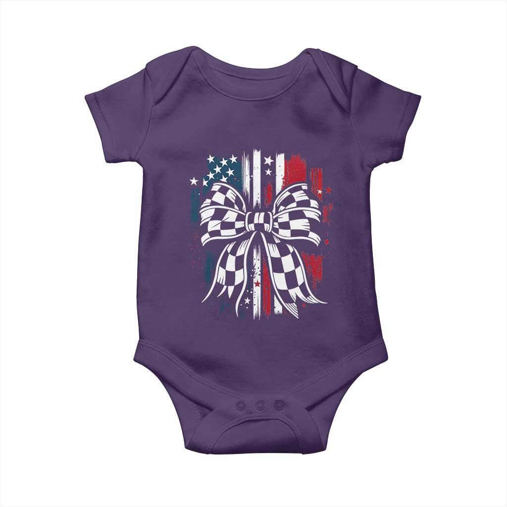Patriotic Coquette Bow Checkered Flag Race Car Racing Baby Onesie - Wonder Print Shop