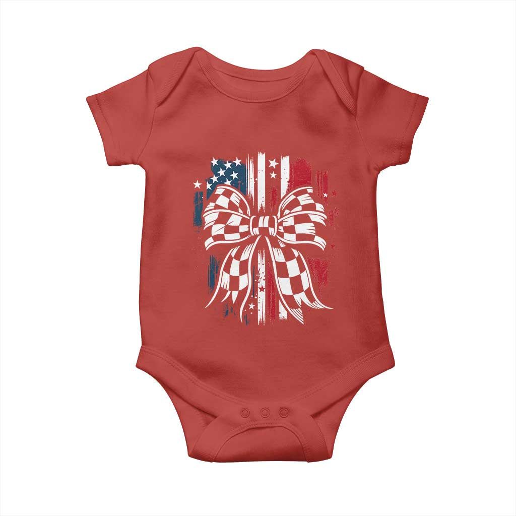 Patriotic Coquette Bow Checkered Flag Race Car Racing Baby Onesie - Wonder Print Shop