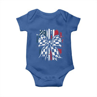 Patriotic Coquette Bow Checkered Flag Race Car Racing Baby Onesie - Wonder Print Shop