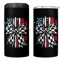 Patriotic Coquette Bow Checkered Flag Race Car Racing 4 in 1 Can Cooler Tumbler