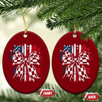 Patriotic Coquette Bow Checkered Flag Race Car Racing Ceramic Ornament - Wonder Print Shop