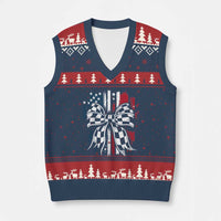 Patriotic Coquette Bow Checkered Flag Race Car Racing V-Neck Knit Sweater Vest - Wonder Print Shop