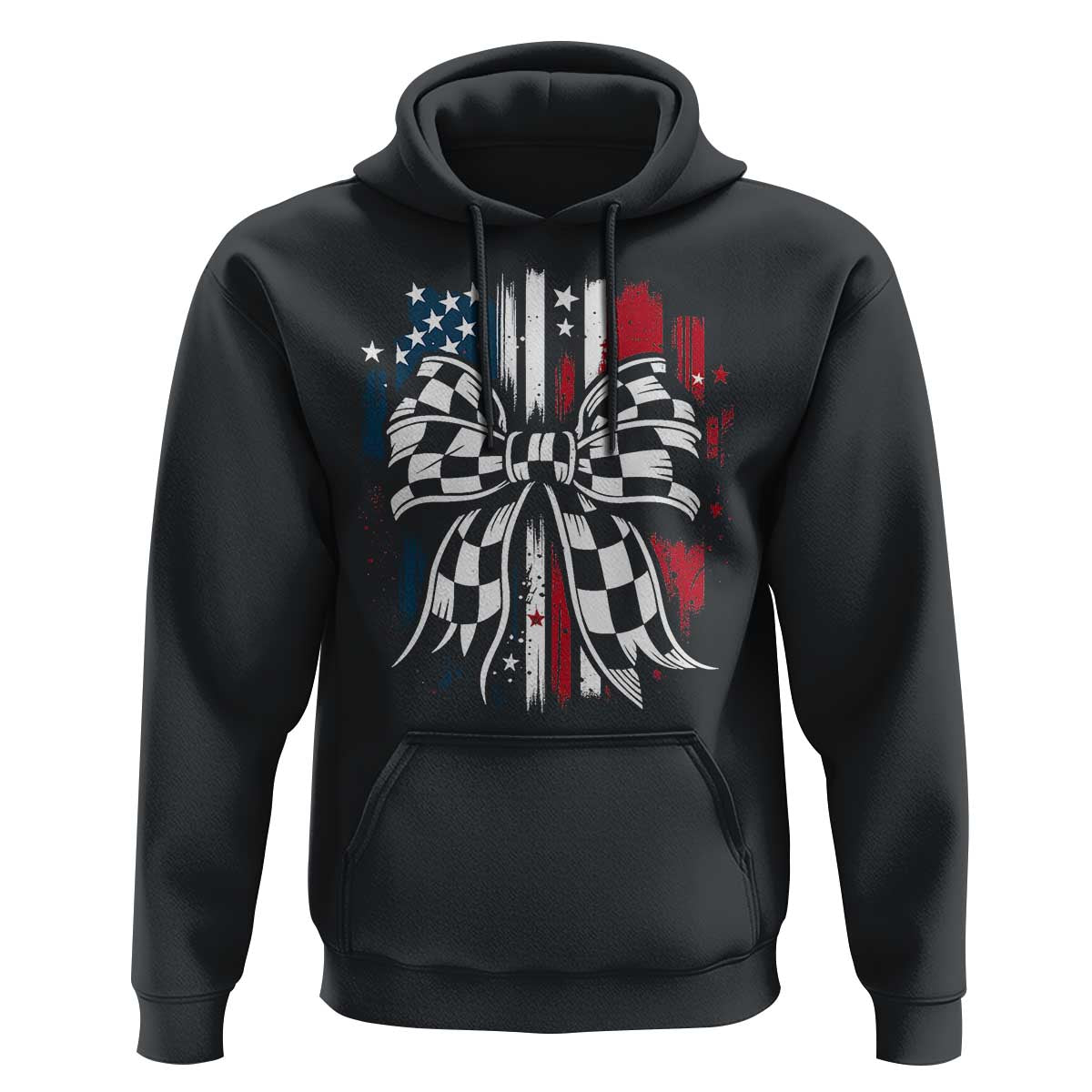 Patriotic Coquette Bow Checkered Flag Race Car Racing Hoodie - Wonder Print Shop