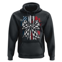 Patriotic Coquette Bow Checkered Flag Race Car Racing Hoodie - Wonder Print Shop